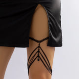 Crystal Charm Leg Chain for Women - Sexy Cross Metal Link Lace Thigh