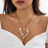 Double Layered Heart Pendant Necklace for Women - Thin Snake Chain Choker