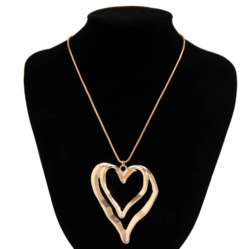 Double Layered Heart Pendant Necklace for Women - Thin Snake Chain Choker