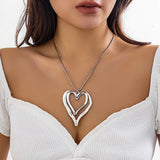 Double Layered Heart Pendant Necklace for Women - Thin Snake Chain Choker