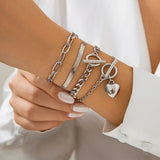 Heart Charm Bangles Snake Chain Multilayer Bracelets Set