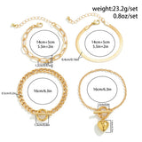 Heart Charm Bangles Snake Chain Multilayer Bracelets Set