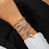 Heart Charm Bangles Snake Chain Multilayer Bracelets Set