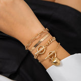 Heart Charm Bangles Snake Chain Multilayer Bracelets Set