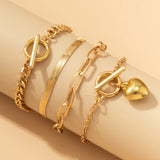 Heart Charm Bangles Snake Chain Multilayer Bracelets Set