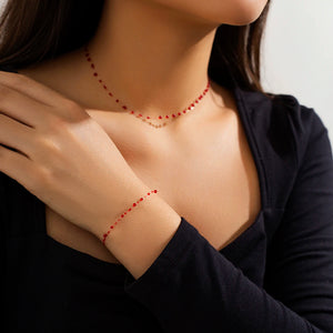 Red Beads Charm Choker Fish Line Necklace for Women