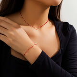 Red Beads Charm Choker Fish Line Necklace for Women
