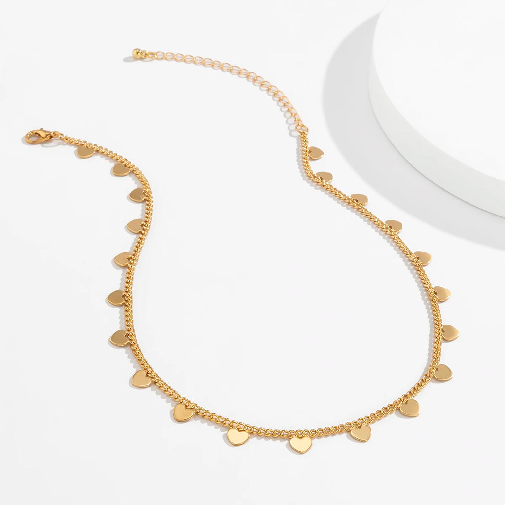 Vintage Love Heart Tassel Clavicle Chain Choker Necklace