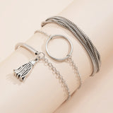 Vintage Silver Multilayer Chain Bracelet Ring Charm Bangle