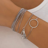 Vintage Silver Multilayer Chain Bracelet Ring Charm Bangle