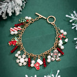 Y2K Snowflake Christmas Tree Charm Bracelet Crystal Beads Pearl Bangle