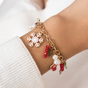 Y2K Snowflake Christmas Tree Charm Bracelet Crystal Beads Pearl Bangle