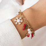 Y2K Snowflake Christmas Tree Charm Bracelet Crystal Beads Pearl Bangle