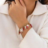 Y2K Snowflake Christmas Tree Charm Bracelet Crystal Beads Pearl Bangle