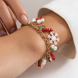 Y2K Snowflake Christmas Tree Charm Bracelet Crystal Beads Pearl Bangle