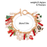 Y2K Snowflake Christmas Tree Charm Bracelet Crystal Beads Pearl Bangle