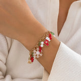 Y2K Snowflake Christmas Tree Charm Bracelet Crystal Beads Pearl Bangle
