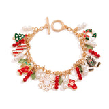 Y2K Snowflake Christmas Tree Charm Bracelet Crystal Beads Pearl Bangle