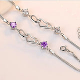 925 Silver Bracelet Purple Zircon Heart Couple Gift