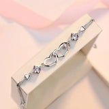 925 Silver Bracelet Purple Zircon Heart Couple Gift