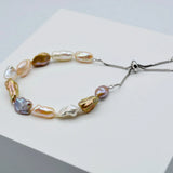 Freshwater Pearl Silver Bracelet Colorful Baroque Pearl Adjustable Bracelet