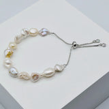 Freshwater Pearl Silver Bracelet Colorful Baroque Pearl Adjustable Bracelet