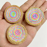 Rattan Braided Earrings Round Raffia Charm For Summer Holiday
