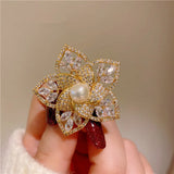 Hollow Pearl Flower Brooch Pin with Cubic Zirconia