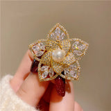 Hollow Pearl Flower Brooch Pin with Cubic Zirconia