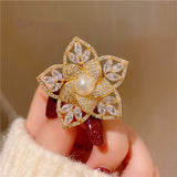 Hollow Pearl Flower Brooch Pin with Cubic Zirconia