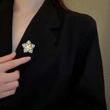 Hollow Pearl Flower Brooch Pin with Cubic Zirconia