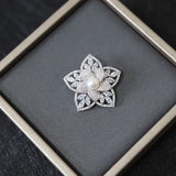 Hollow Pearl Flower Brooch Pin with Cubic Zirconia