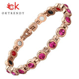 Pink Crystal Rhinestone Bracelet Magnetic Chain Link Jewelry