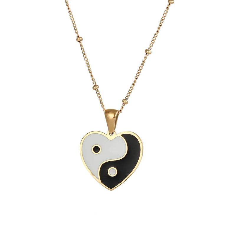 Ladies Green Enamel Heart Pendant Necklace Beads Chain