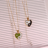 Ladies Green Enamel Heart Pendant Necklace Beads Chain