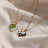 Ladies Green Enamel Heart Pendant Necklace Beads Chain