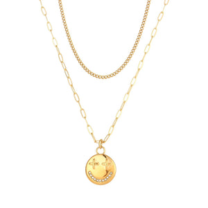 Happy Sad Layer Necklace Hiphop Stainless Steel 18K Necklace