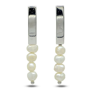 Baroque Pearl Long Earrings with Bright Silver Studs