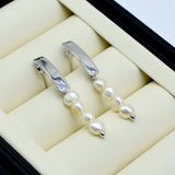 Baroque Pearl Long Earrings with Bright Silver Studs