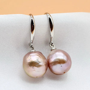 Purple Baroque Pearl 925 Sterling Silver Drop Earrings