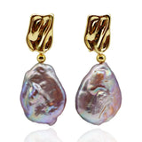 Purple Freshwater Pearl Coin Shape Vintage Earrings