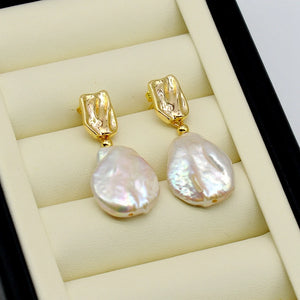 Purple Freshwater Pearl Coin Shape Vintage Earrings