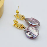 Purple Freshwater Pearl Coin Shape Vintage Earrings