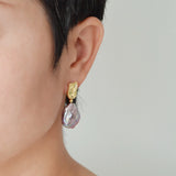Purple Freshwater Pearl Coin Shape Vintage Earrings
