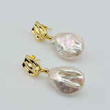 Purple Freshwater Pearl Coin Shape Vintage Earrings