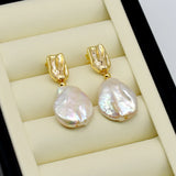 Purple Freshwater Pearl Coin Shape Vintage Earrings