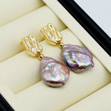 Purple Freshwater Pearl Coin Shape Vintage Earrings