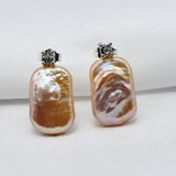 Baroque Pearl CZ Silver Stud Earrings Girls Jewelry