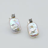 Baroque Pearl CZ Silver Stud Earrings Girls Jewelry