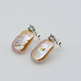 Baroque Pearl CZ Silver Stud Earrings Girls Jewelry